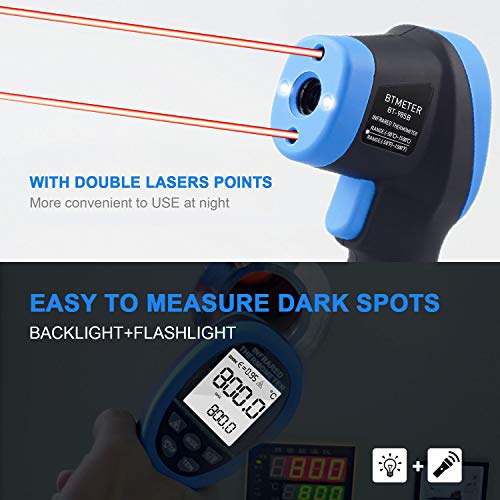 BTMETER BT-985B Laser Temp Gun Pyrometer, -58~2480℉(-50~1360℃) High Temperature Meter, 16:1 Distance Spot Ratio Industrial Infrared Thermometer Tester for Furnace, Smelting (NOT for Human Temp) - color: BT-985B(-58 ℉ to 2480 ℉)