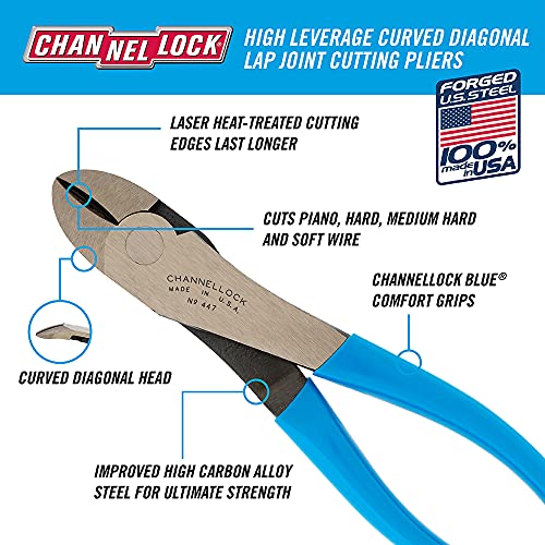 Channellock Diagonal Cutting Plier 447 - Curved Jaw, Side-Cutting - 7.5-Inch - size: 7.5-Inch Curved Diagonal