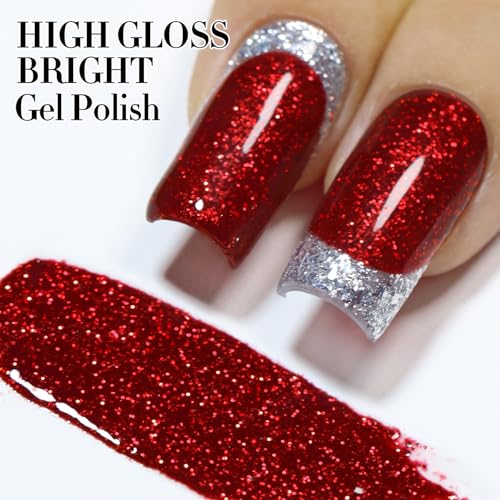 Double Rhythm 15ML Glitter Gel Polish Shimmer Reflective Holographic Color Magnetic for Nail Art Salon DIY at Home (Cherry Red-B1051) - color: Cherry Red