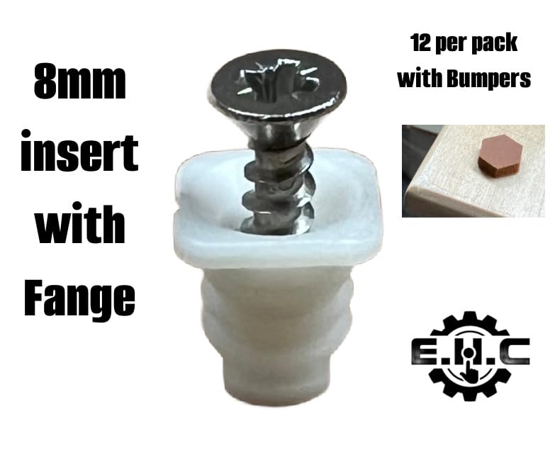 8mm Plastic Cabinet Hinge Dowel Inserts, Choose with Flanged or Non-Flanged Includes Screws and Bumpers/for Replacment and Repair of Cabinet Hinges 12 per Pack by E.H.C. (Flange) - style: Flange