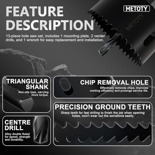 22PCS Hole Saw Set - High Carbon Steel 19-152mm（3/4" to 6"） Blades for Drywall, Soft Wood, Plastic, PVC Professional Grade with Instant Support