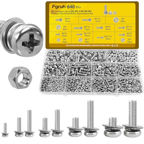 640PCS M2M2.5M3M4M5 Phillips Pan Head Machine Screws Assortment Kit - size: SS M2M2.5M3M4M5 640pcs