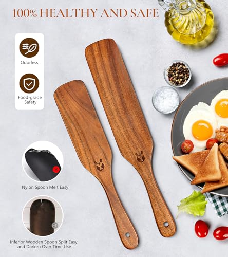 2Pcs Natural Wooden Spurtle for Sourdough Starter, Wooden Spoon for Cooking - size: 2PCS Wooden Spurtle