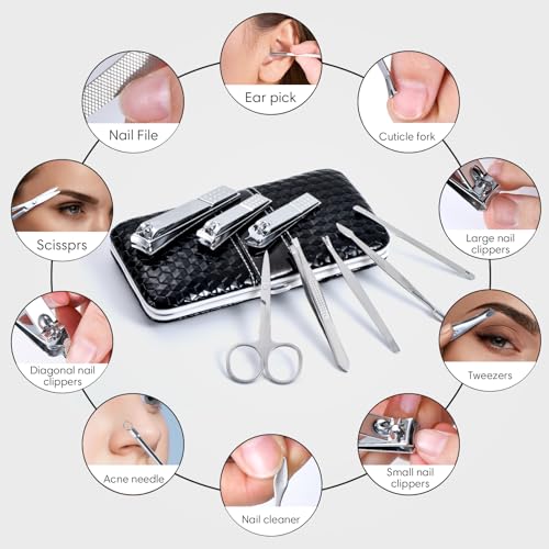 Yougai Manicure Set 18Pcs Stainless Steel Nail Clippers Set with Case Black - color: Black