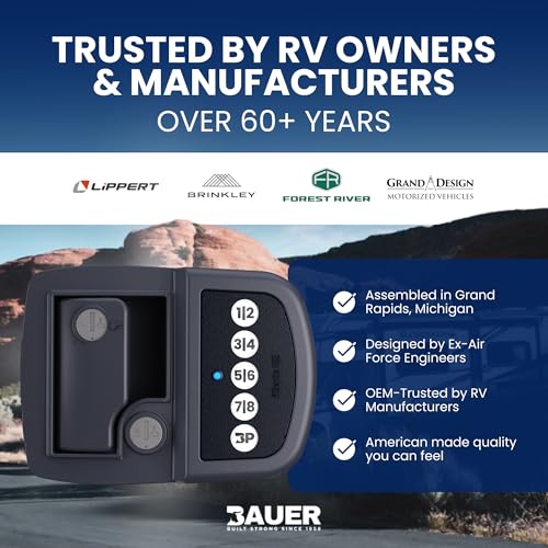 Bauer NE Bluetooth Keyless Entry Door Lock with Handle, Close Field Technology, Essential Camper Must Haves, Secure Trailer, Durable RV Door Latch, Convenient RV Lock Keyless Entry