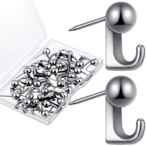 Jetec 30 Pieces Metal Push Pin Hangers Pin Wall Hooks Picture Hanging Picture Nails Frame Oil Painting Hooks on Wooden or Fabric Wall for Home or Office(Silver) - color: Silver