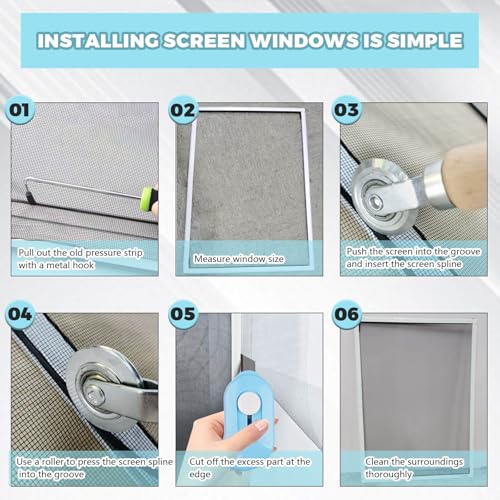 Window Screen Replacement Kit, 8-in-1 DIY Screen Door Repair Kit with Fiberglass Mesh 48"x118" Spline Tools for Sliding Door Patio Screen House Windows French Doors