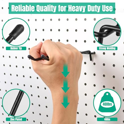 Pegboard Hooks, 10 Pack 4" 6" Dual Arm Peg Board Heavy Duty Hangers (Black) - color: Black
