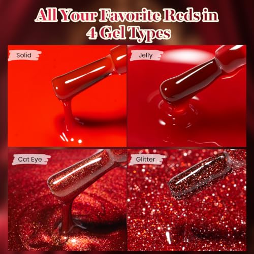 Beetles Red Gel Nail Polish Set, Jelly Glitter Cat Eye Solid Color | 20 Colors Shimmer Magnetic Nail Gel Kit with Base Coat Top Coat Matte Top Coat, LED UV Light Cure Soak Off Nail Art Manicure - color: A-Mixed Finishes | Burgundy Dream