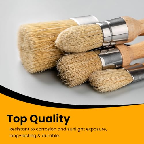 Chalk and Wax Paint Brush Furniture Set of 4, Natural Bristles - size: 1 Large Oval + 3 Small Round, 4 Pack