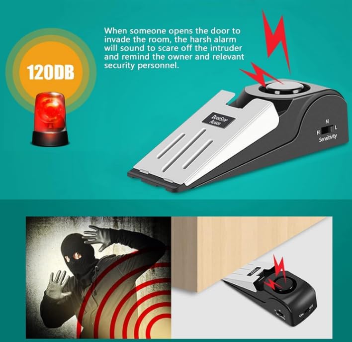 Portable Door Lock & Door Stop Alarm Set, Dual Protection Home Security Door Kit, Travel Hotel Lock Devices Pocket Self Defensey Tools for Traveling Hotel Home Apartment,Red,