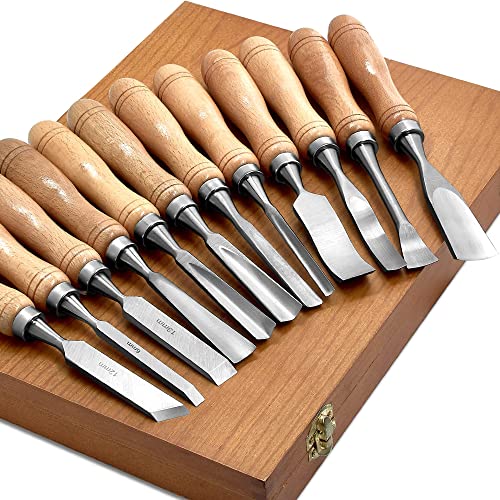 SELFIE CAT 12-Piece HSS Wood Chisel Set, Black Walnut Handles, Wood Case