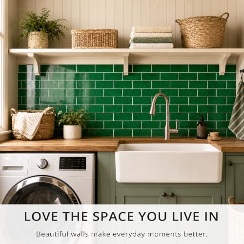 StyloVue 100 Pieces Peel and Stick Backsplash for Kitchen, 3" x 6" PVC Subway Tile, 2026 Upgraded Emerald Green Stone, Stick on Wall Tile for Kitchen, Bathroom, Fireplace, RV - color: Emerald Green Stone