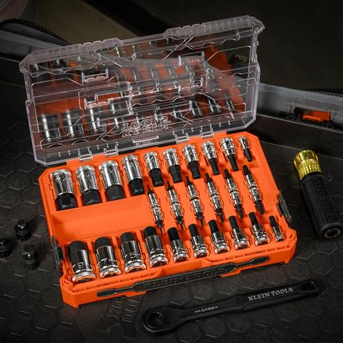Klein Tools 65233HEX Hex Bit Socket Set, 1/4, 3/8, 1/2-Inch Drives, Knurled, SAE (5/64 to 3/4 inch) and Metric (2 to 19mm) with MODbox Case, 32-Piece - style: SAE & Metric