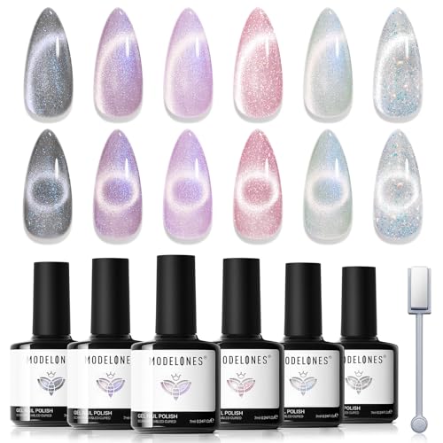 modelones Cat Eye Gel Nail Polish Set, Light Pink Purple White Blue Grey - color: Lunar Prism Veil