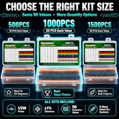 50 Values Metal Film Resistor Kit,1/2W 1% High Precision Axial Lead Resistors, Resistor Assortment with Storage Box for DIY Projects,Electronic Repair Circuit (1/2W-50Values-1000PCS, Metal) - style: 1/2W-50Values-1000PCS