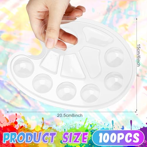 100 Pcs Large Clear Oval Paint Tray Palette Disposable Watercolor Palette Acrylic Paint Pallet Color Mixing Tray for Painting Party Oil Watercolor Craft Supplies DIY Art Painting Plastic - style: Oval
