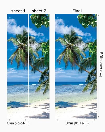 FLFK Door Mural Sticker - Beach Palms,Peel and Stick,Combined Size 32"x80",Split into 2 Pieces - color: Mt5466, size: 32"x80"