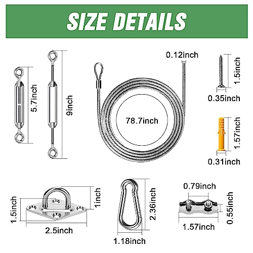 UIRWAY Shade Sail Hardware Kit, 52Pcs Stainless Steel Hardware Kit for Rectangle Triangle Canopy, Heavy Duty Anti-Rust Hardware Kit Set for Outdoor Garden Patio(6Inch +304 Stainless Steel Wire Rope) - size: 52 pcs - Wire Rope