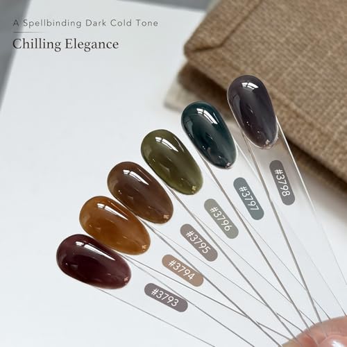 GAOY Dark Gel Nail Polish Set, 6 Color Milky Jelly Brown Green Black UV Gel | Blooming Effect, Buildable Color, UV Lamp Required, Long Lasting, Easy to Apply, Salon Manicure at Home - color: Dust Theory