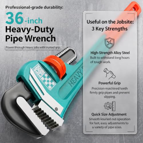 Heavy Duty Pipe Wrench, 36" Adjustable Straight Plumbing Wrench, High Drop-Forged jaws, Professional Pipeline Tool for Water Pipe Fittings, Mechanical assembly, Workshop Operations - size: 36inch