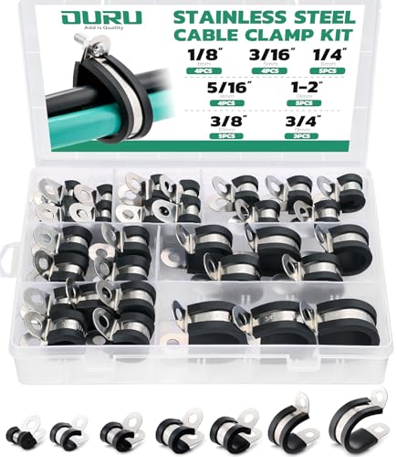 OURU 30PCS Cable Clamps Assortment Kit,Rubber Coated, 1/8"-3/4" 7 Sizes - size: 30pcs - 1/8", 3/16", 1/4", 5/16", 3/8", 1/2", 3/4"