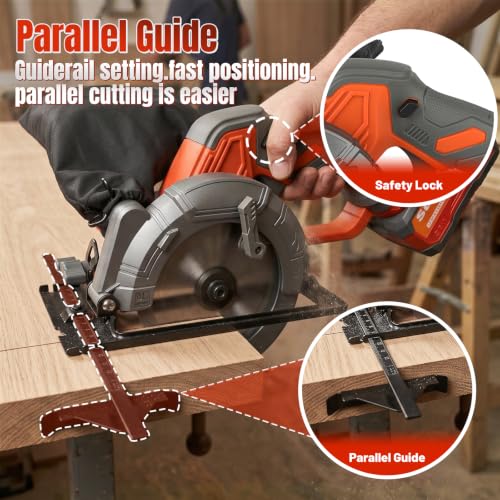 21V Cordless Mini Circular Saw, 4-1/2" Compact Wireless Circular Saw 6.0Ah Battery, Charger, 3 Blades, 5600RPM, Large-Capacity Tool Bag, Max Cutting Depth 1-11/16"(90°), 1-1/8"(45°)