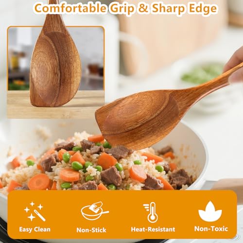2 Pack Premium wooden spoons for cooking - Acacia Wood Kitchen utensils for Cooking and Stirring, Durable Hardwood Stirring Spoon, Non-Scratch Cooking utensil Tool, Ergonomic Handle 13 Inches - size: Cooking Spoons