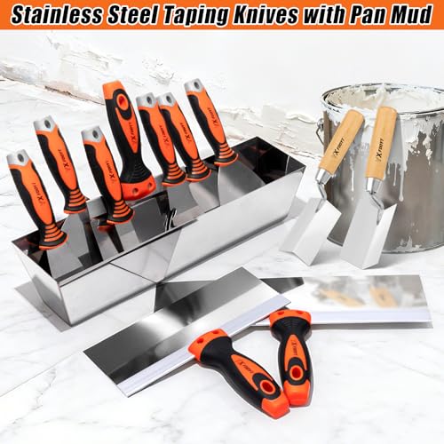 Drywall Knife Set, 12Pcs Drywall Tools Kit with Mud Pan