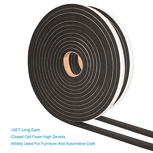 2 Rolls Foam Tape Weatheratrip for Door Window Insulation, Single Sided Foam Strips Adhesive, High Density Foam Seal Tape, Closed Cell Foam Seal Strip Tape(1/2"Wx1/4"Tx32FT, Black) - size: 1/2"W x 1/4"T x 32FT
