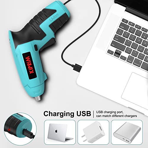 Kiprim ES3 4V Cordless Electric Screwdriver, Power Indicator Light Blue