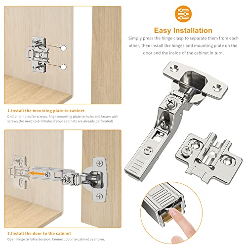 Chibery 10 Pack Frameless Inset Soft Close Concealed European Hinges, Self Closing Satin Nickel, 105 ° Open Angle 4D Adjustment, Speed Control, Clip On, Stainless Steel for Cabinet Door - size: Inset