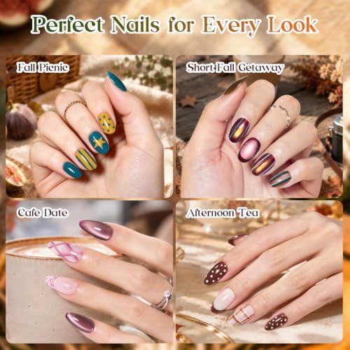 Beetles Fall Gel Nail Polish Kit With Cat Eye Colors, Base & Top Coat - color: A-Mixed Finishes | Nature Bazaar