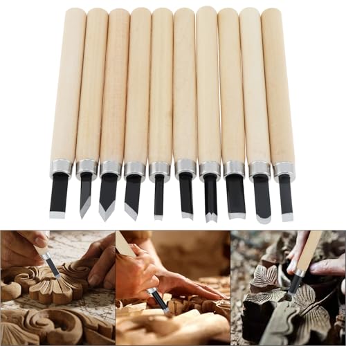 10pcs Wood Carving Chisel Set, Manganese Steel Woodworking Tools, Chisels Kit Great for Carving, Woodworking, DIY Sculpture and Art Projects