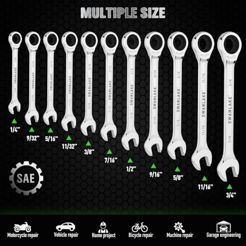 12-Piece Ratcheting Wrench Set, SAE 1/4 - 3/4 inch Ratchet Combination Wrenches Set, 12-Point 72-Tooth Ratchet Spanners with Magnetic Base Organizer, Chrome Vanadium Steel for Automotive Mechanic Tool - style: Ratchet SAE