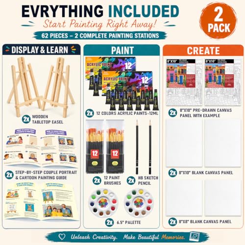 2 Pack Paint Set for Couples and Families with Portrait & Cartoon Guides