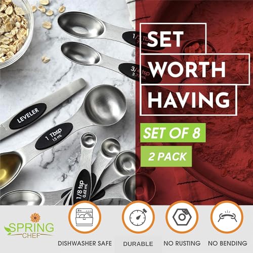 Spring Chef Stainless Steel 8 Magnetic Measuring Spoons Set, 2 Pack, Black - color: Black, size: 2-Pack