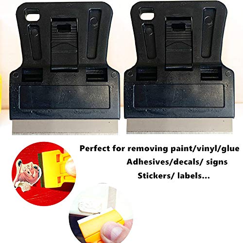 Mini Plastic Razor Blade Scraper High Visibility Window Scraper Paint Scraper with 5 Spare Metal Razor Scraper Blades Scraping Sticker Decal Residue Label,Black