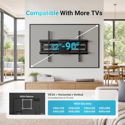 BONTEC Full Motion TV Wall Mount for 37-90 Inch TVs, Heavy Duty Swivel Tilt - size: 37-90 Inch