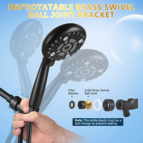 6 Spray Modes High Pressure Handheld Showerhead Set Upgraded - color: Matte Black