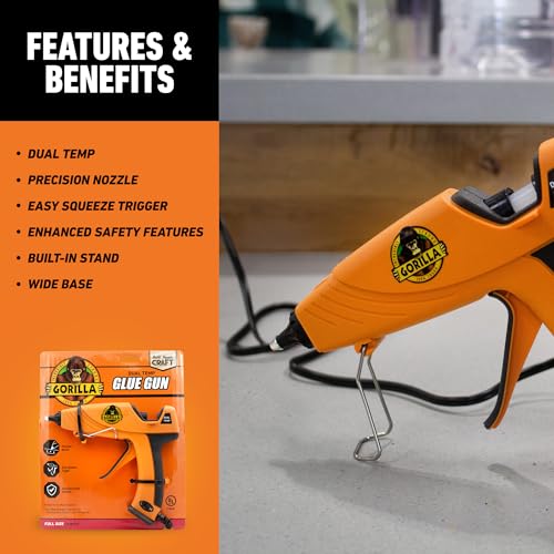 Gorilla Hot Glue Gun Kit, Dual Temp, Includes 45 Sticks - size: Full Size Hot Glue Gun + 45 Sticks