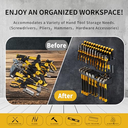 Wall Mount Hand Tool Organizer, Screwdriver Organizer, Pliers Holder, Hammer Rack, 2 Pcs Set Heavy Duty Utility Storage Rack for Garage, Workshop (Charcoal Grey) - color: Charcoal Grey