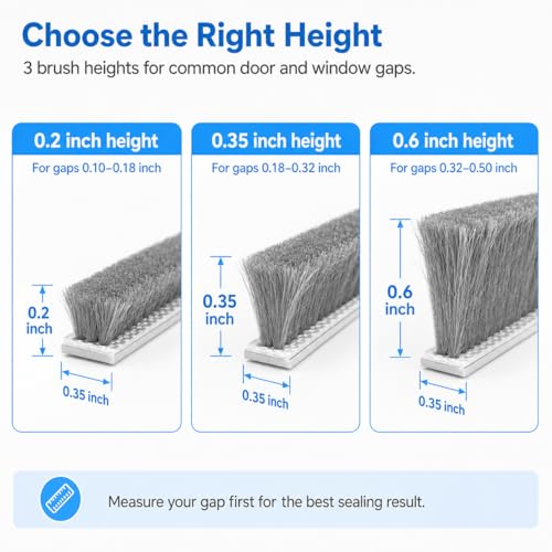 Brush Weather Stripping, Self-Adhesive Pile Door Seal Strip for Sliding Doors and Windows, Felt Weatherstrip Draft Stopper, Soundproof Dustproof Window Gap Seal, Gray, 40FT - size: 0.35" X 0.35" (40FT)