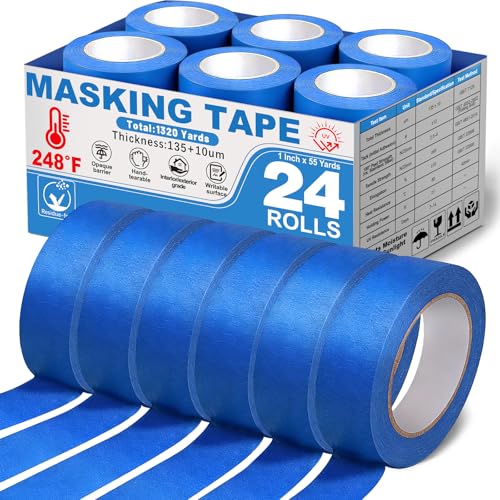 Aheroi Painters Tape, Masking Tape 1 Inch Wide Blue Tape 24 Rolls(1320yds) - color: 1in*55yd*24
