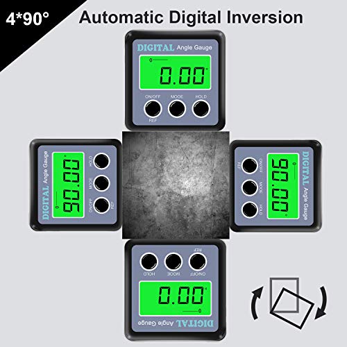 Digital Angle Gauge, Angle Finder Magnetic Digital Level Protractor, Table Saw Accessories with LCD Backlight Display Data Hold and V-groove & Magnetic Base - color: Silver