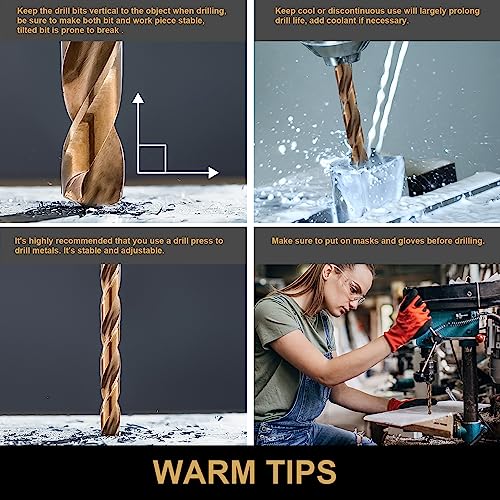 HIDOTOL 13 PCS Cobalt Drill Bit Set M35 HSS Twist Drill Bits 1/16"-1/4" for Hardened Metal, Stainless Steel, Cast Iron, Plastic and Wood - size: Cobalt 13 PCS