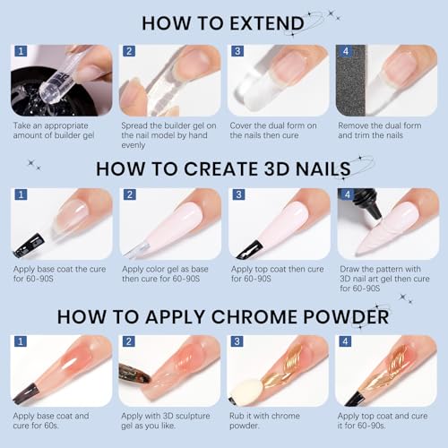3d Gel Nail Art Set Non Stick Hand Solid Builder Gel No Wipe 3d Gels | 15g 3d Sculpting Gel All-in-1 Kit for Carving Moliding Extension Home DIY Manucure for Women Girls - color: Clear Clear and Clear
