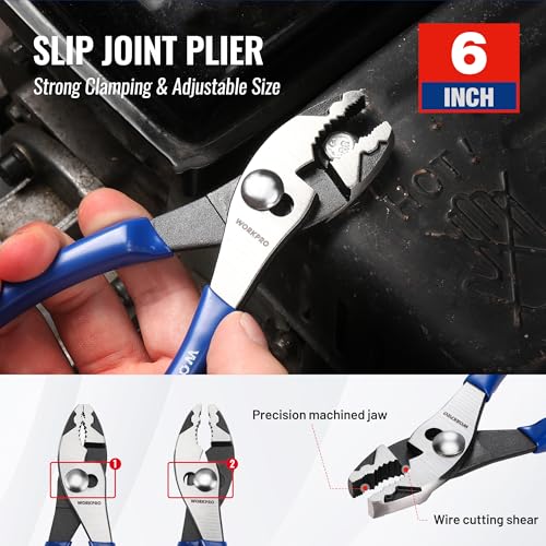 WORKPRO Pliers Set, 3-Piece Plier Tool Set with Soft Handle - color: Blue
