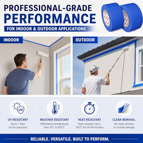 SWRT Blue Painters Tape 2 Inch Wide x 55 Yards, 4 Rolls, Clean Removal