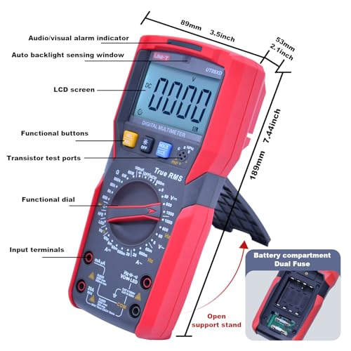 UNI-T UT89XD Digital Multimeter Tester, TRMS 6000 Counts AC DC 1000V Multimetro Volt Ohm Meter Automotive Electrical Capacitance Multimeter, Measures Current Temperature NCV Resistance - style: UT89XD[12V LED Test]